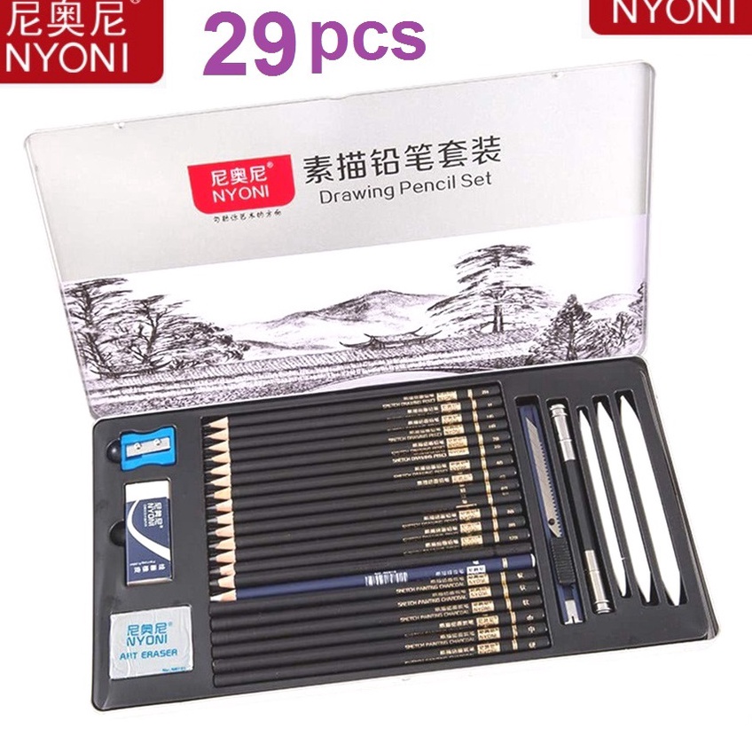 

Special Edition.. Nyoni Drawing Pencil Gambar Set 29pcs Metal Tin Box Pensil Gambar Lukis Sketsa Lengkap Paket 8NH
