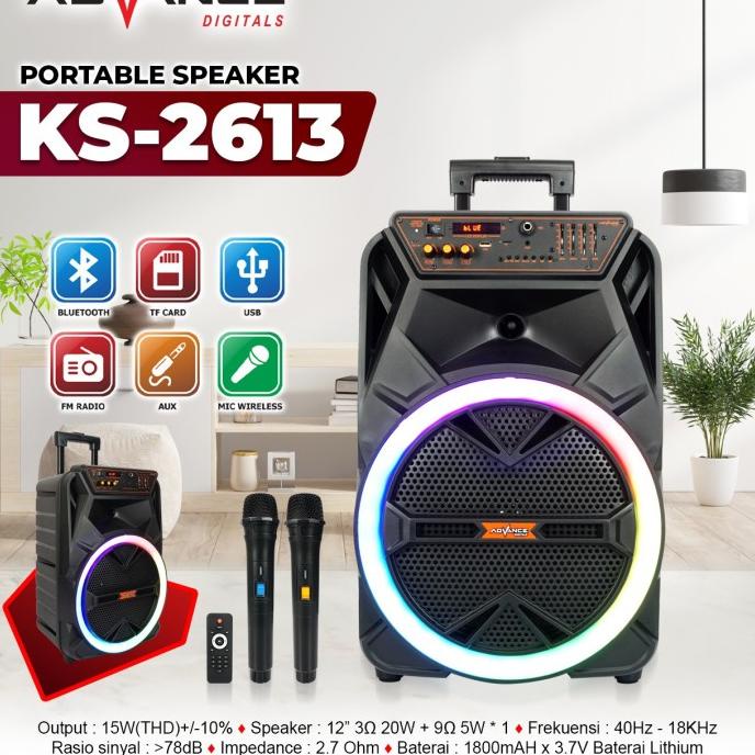 Advance Ks-2613 Speaker Meeting Wireless Bluetooth Speaker 12Inch Adv Kulitkuacistore