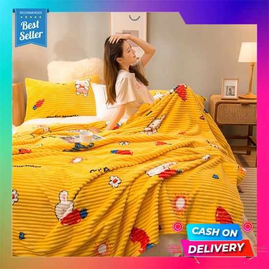 Selimut Bulu Lembut Tebal Musim Dingin Korea Halus Jumbo Murah Karakte Selimut Bulu Salur 3D Motif