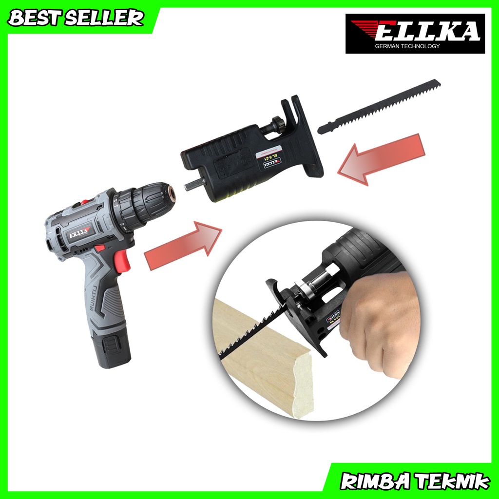 Adaptor Bor Reciprocating Jig saw Drill Gergaji Kayu Ellka Mata Bor Saw Head Hitam Free Mata