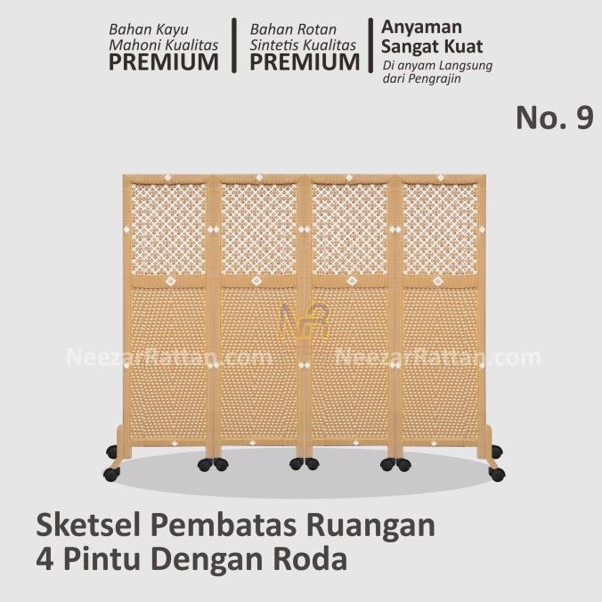 Sketsel Partisi Pembatas Penyekat Ruangan 4 Pintu Pakai Roda