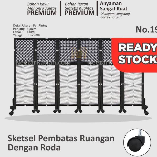 Sketsel Partisi Pembatas Penyekat Ruangan 6 Pintu Pakai Roda