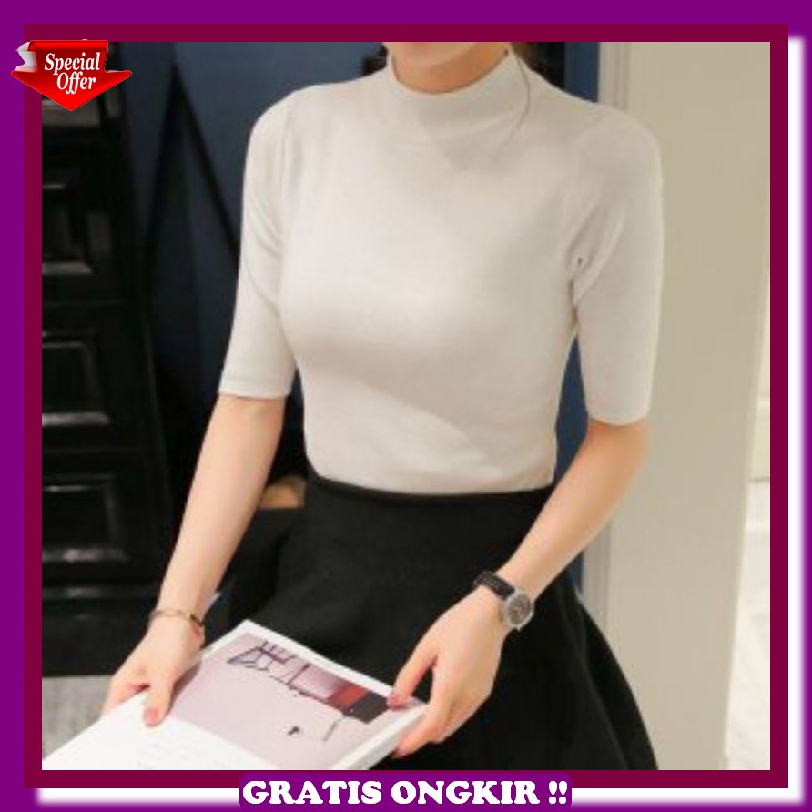 Turleneck Kerah Kaos Rajut Knit Rib Blouse Top Sweater Baju Panjang Oversize Turtle Neck Jumbo Lenga