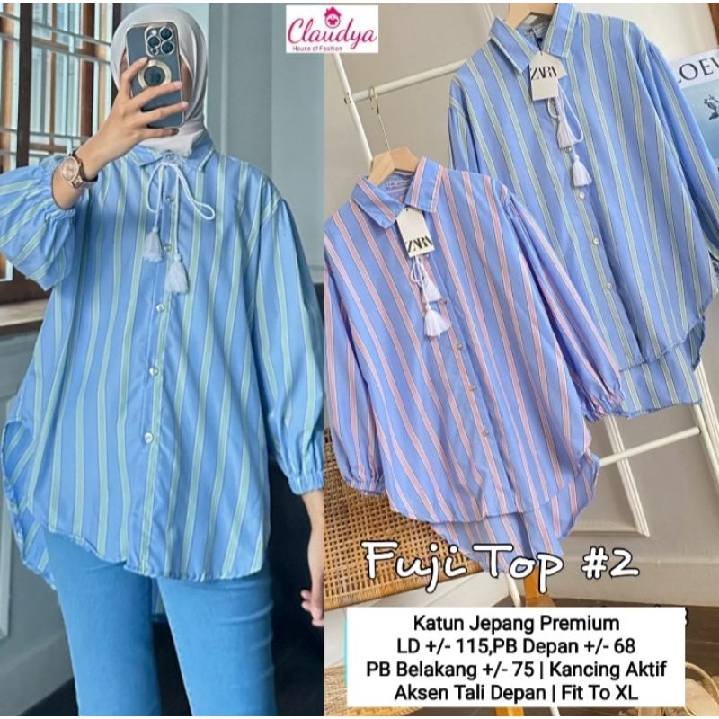 Baju Atasan Wanita Blouse Fuji Top Motif Garis Salur Jumbo Busui