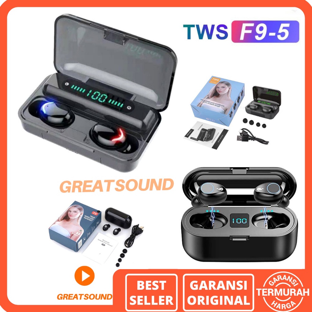 Miliki Sekarang Headset TWS F9 TWS F9-5 Stereo TWS Bluetooth F9 Headset Bluetooth F9  Headset Powerb