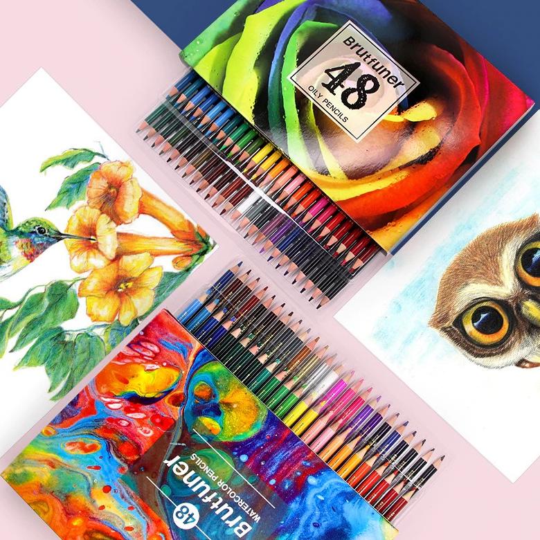 

Pensil Warna Brutfuner Painting Oil & Water Pencil Artist Color Pencils Set 48pcs