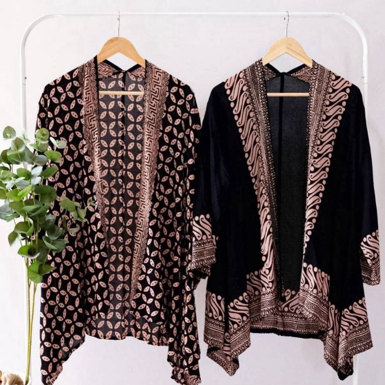 nzq55 ATASAN OUTER BATIK HITAM MODERN WANITA OUTER BATIK CARDIGAN BATIK KONDANGAN BATIK VISCOSE BATI