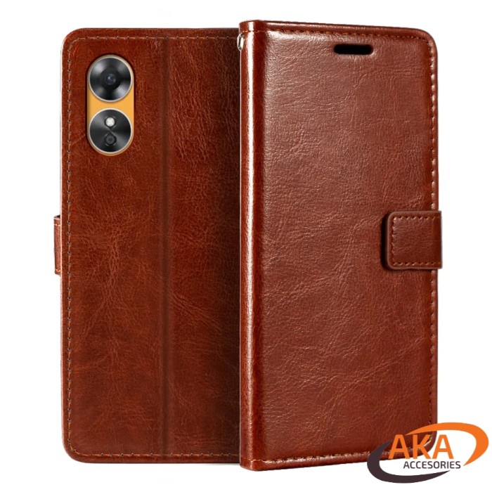 TERBARU OPPO A17 A17K LEATHER CASE FLIP COVER SARUNG DOMPET HP KULIT WALLET
