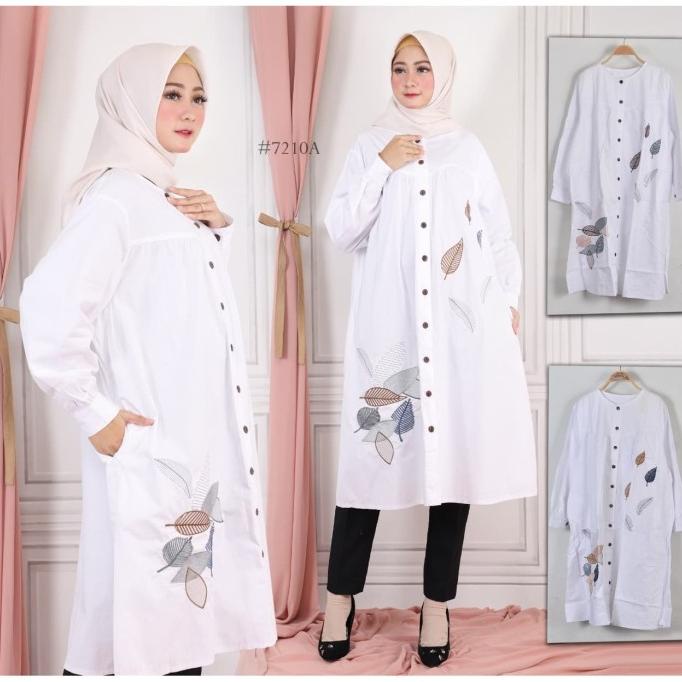 Terlaris Long Tunik Putih Super Jumbo Dengan Bordir Asli Dan Ld 130 Cm Berkualitas