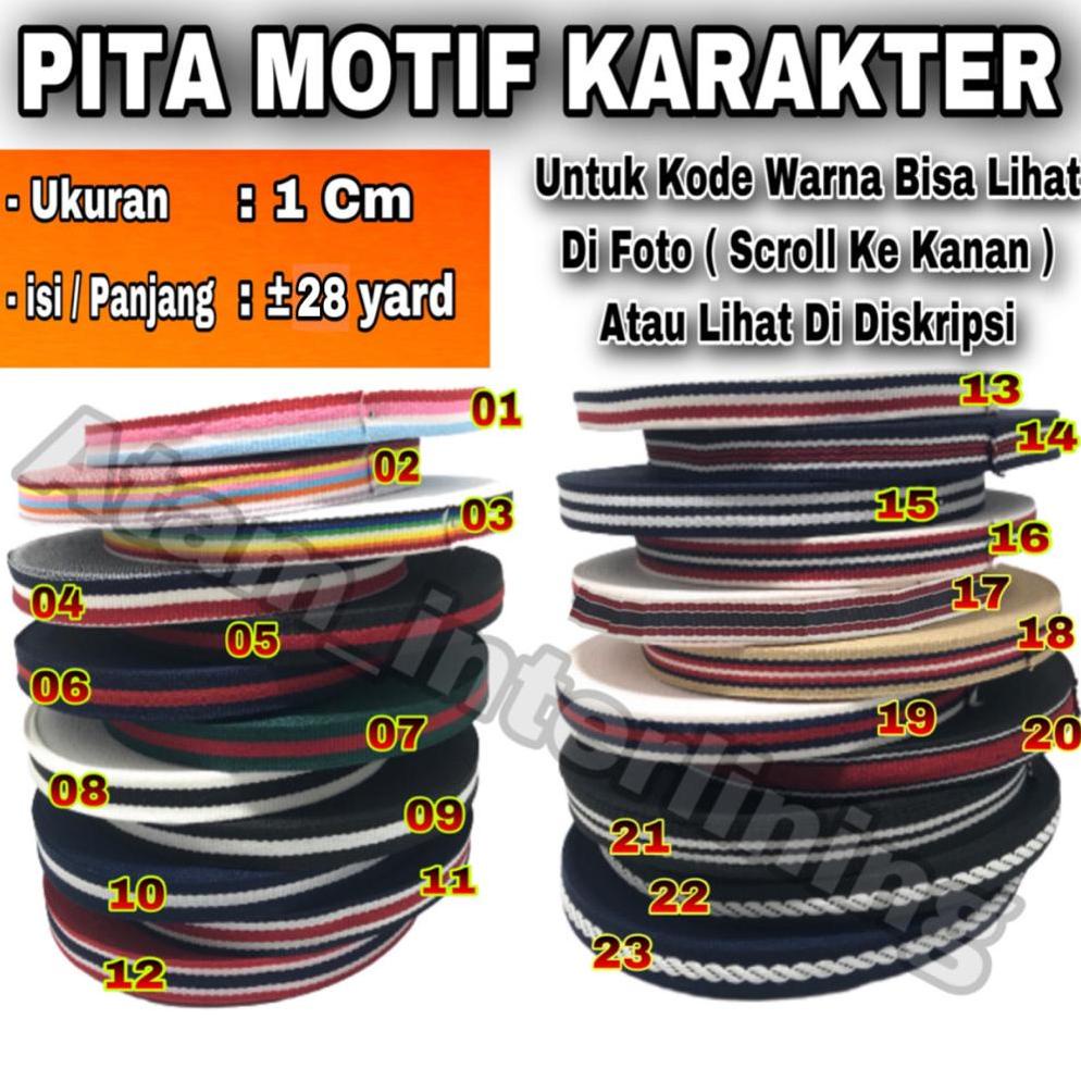 Ready Pita Polyester Motif Ukuran 1Cm / 10Mm | Pita Motif | Bis Motif | Pita Grosgrain Motif | Pita 