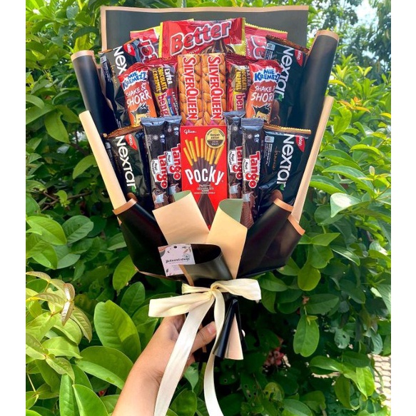 ✨COD✨ BUKET SNACK SILVERQUEEN ELEGAN HITAM CREAM KERTAS CELLOPHANE / BUKET SNACK MEWAH / BUKET SNACK