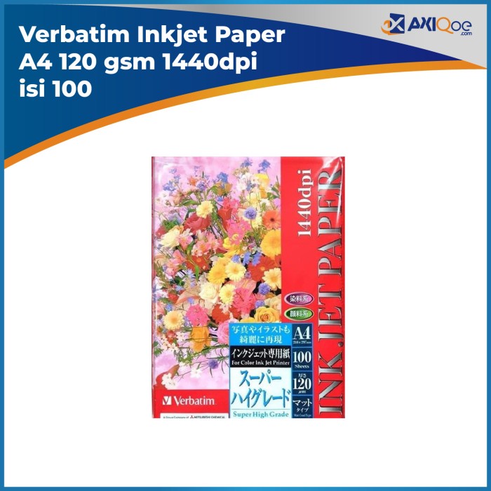 

Terlaris Verbatim Inkjet Paper A4 120 Gsm 1440Dpi Isi 100