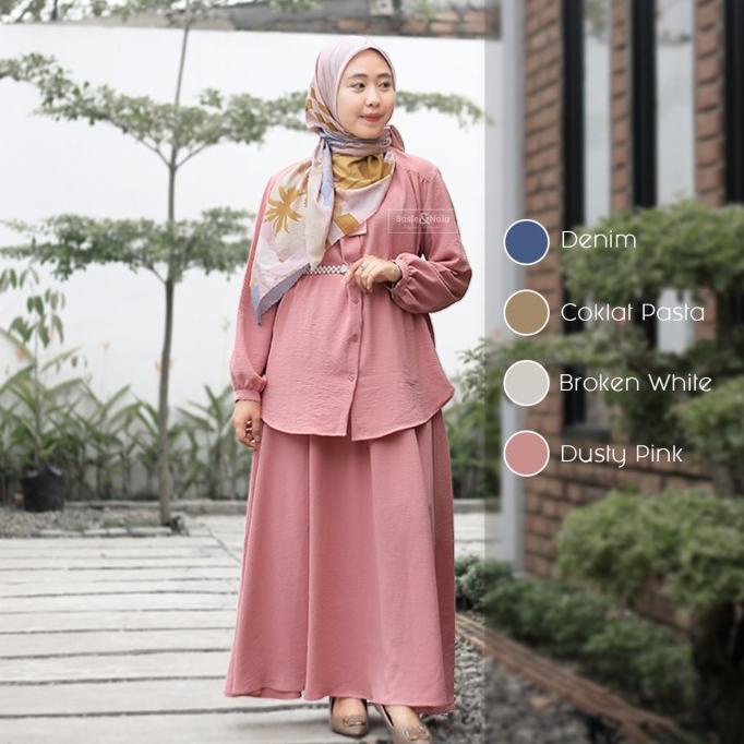 One Set Syar'i Crinkle Airflow-Setelan Blouse & Rok Sasie&Nala