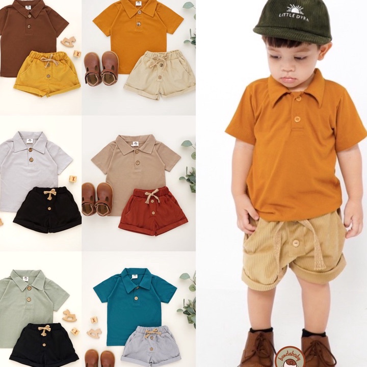 [KODE PRODUK KD9NI9283] OXSA Set Kaos Polo Anak 1-5thn / Setelan Kaos Polo Anak / Gembira Set