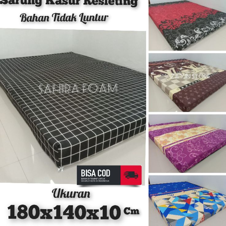 TERMURAH Sarung Kasur Resleting Uk 180x140x10/ 180x90x10 Cm. Bahan Lembut & Tidak Luntur (Sprei Slet