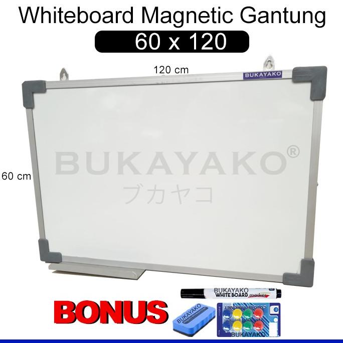 

Whiteboard Magnetic 60 x 120 Gantung BUKAYAKO Spidol Magnet Hapusan ---NEW---