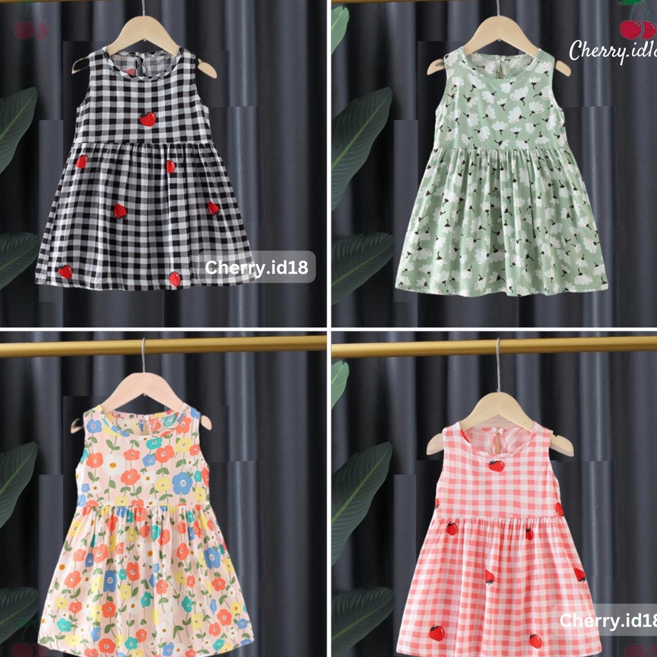 Terbaru 3.3 Cherry COD Dress Anak Perempuan Import / Baju Anak Perempuan / Dress Bayi Import D56