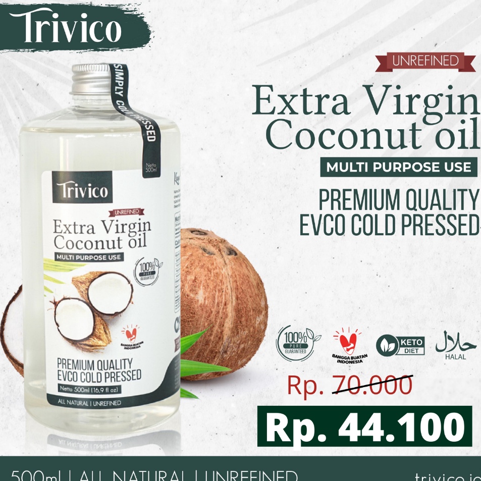 

Ready Stock➺ LIJHJ TRIVICO VCO PREMIUM / EVCO Virgin Coconut OIL 500ML / MINYAK KELAPA MURNI 100% / COCONUT OIL - 500 ML A58 ☊Paling Popular