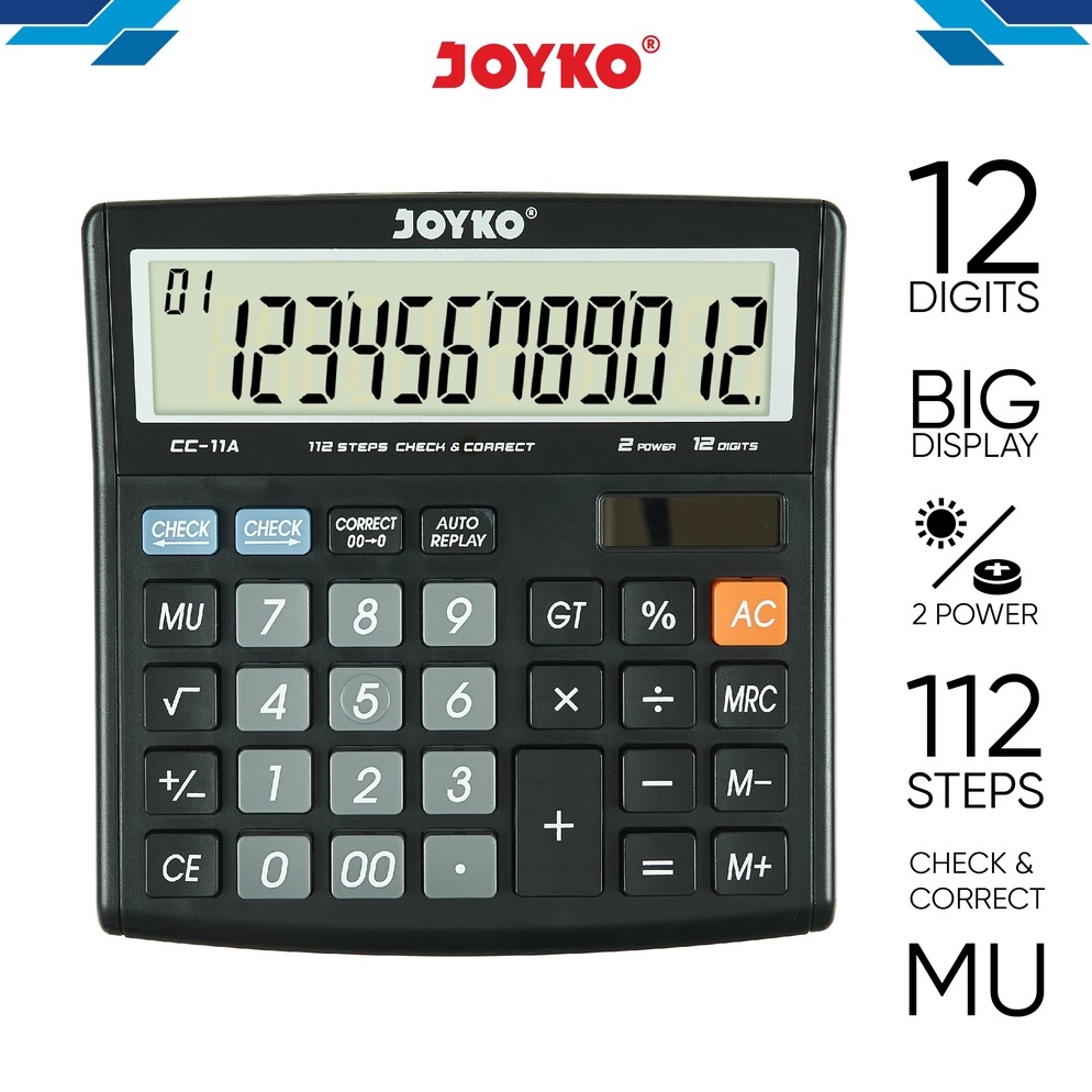 

Promo.. Calculator Kalkulator Joyko CC-11A 12 Digits Check Correct 8SM