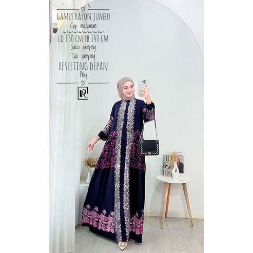 GAMIS RAYON JUMBO CAP MALAMAN baju gamis rayon jumbo baju gamis batik pekalongan gamis batik wanita 