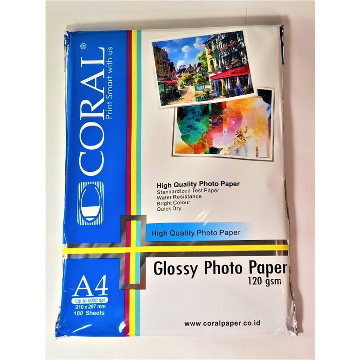 

Terlaris Kertas Print Foto Glossy A4 120 Gr Photo Paper Kilap Coral 100 Lbr