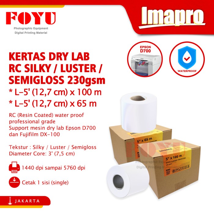 

Terlaris Kertas Dry Lab Imapro Professional Rc Silky Luster 230Gsm L-5'X65M