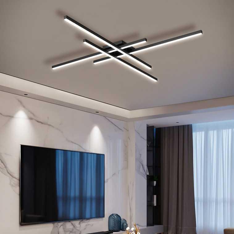 Lampu Plafon Hias Minimalis 4 Garis LED Ruang Tamu 3 Warna 45W + Remot