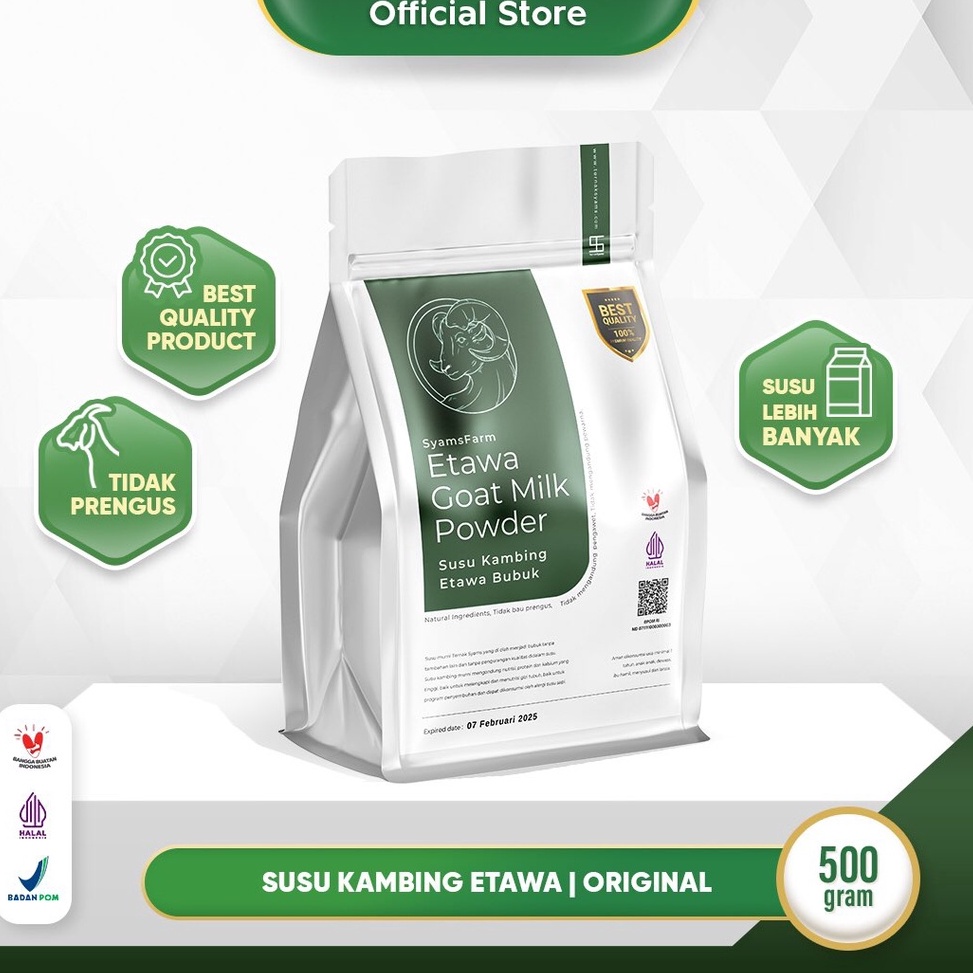 

⚡COD⚡ SyamsFarm Susu Kambing Etawa Bubuk 500 gram 1/2 Kg Rasa Original Ternak Syams BPOM Halal Premium Platinum Goat Milk Powder Drink Pasteurisasi Cair Natural Sehat Asli Terjamin Berkualitas COD Tunai bayar ditempat Platinum flavor powder drink