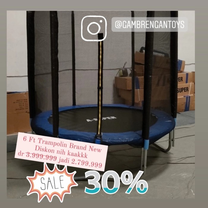 Terlaris A Super Trampoline 6 Feet Diameter 1,8 Meter Dengan Jaring Safety Net