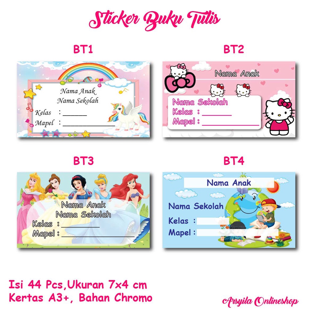Sticker Buku Tulis/Sticker Label Buku Tulis Anak
