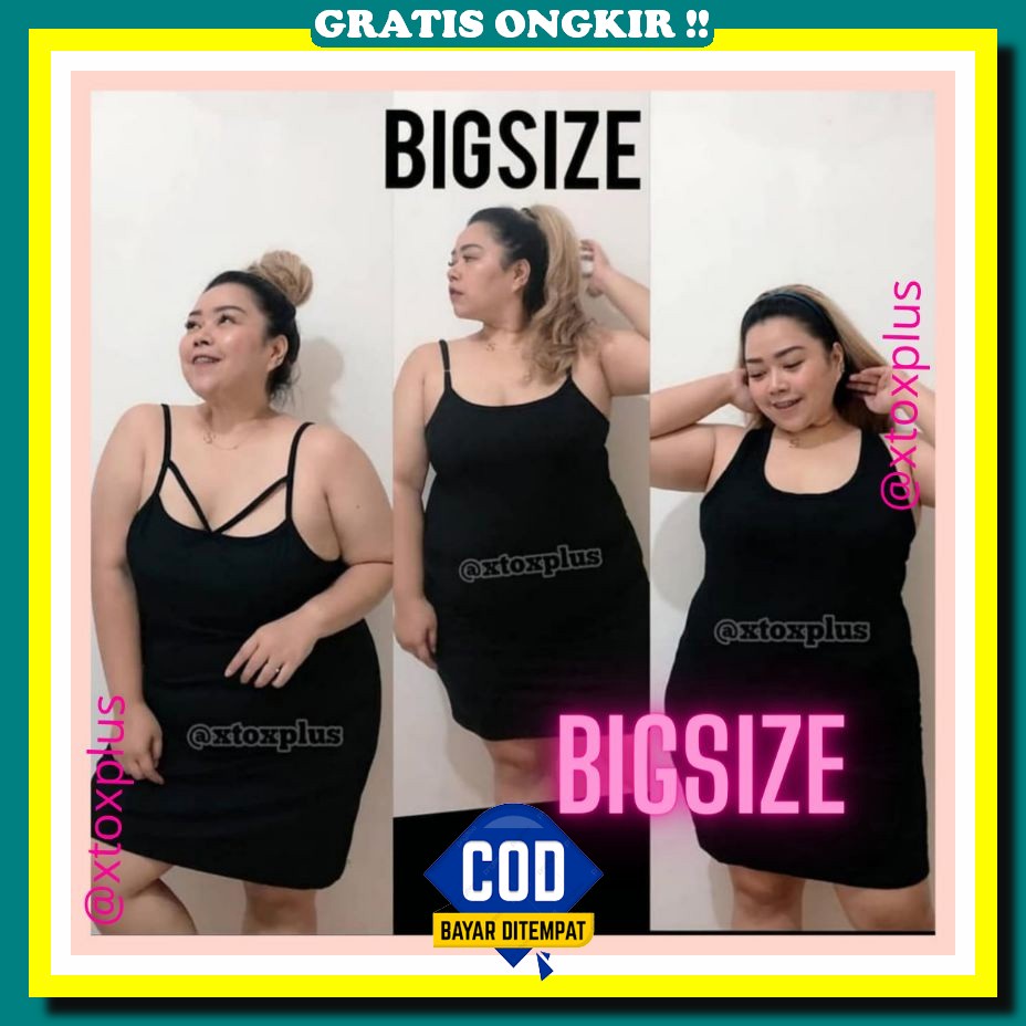 Catrine Dress Wanita Kondangan Kekinian Bigsize  Xtoxplus - Tanktop Dress Mini Jumbo