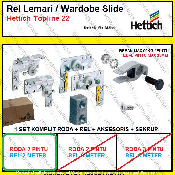 Rel Hettich Topline 22 2Pt 2M Rel Sliding Lemari Roda Pintu Geser