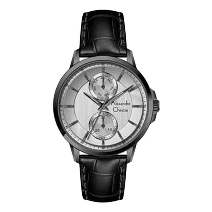 Alexandre Christie Ac 6576 Mfliggr Men Silver Dial Black Leather Str