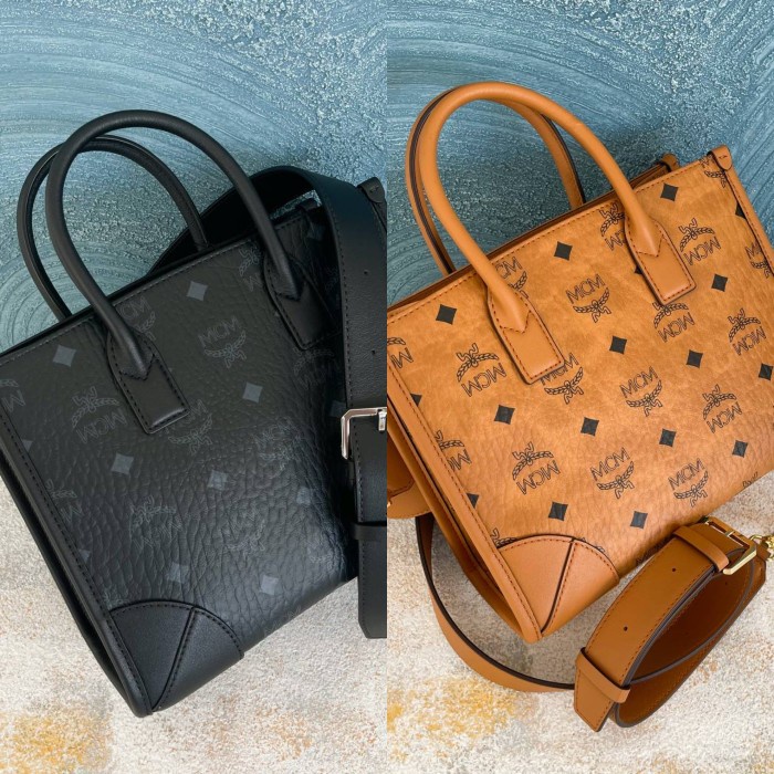 FLASH SALE TAS WANITA ORIGINAL - MCM MUNCHEN TOTEBAG IN BLACK & COGNAC TERMURAH