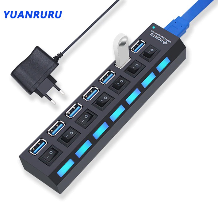 YUANRURU USB Hub 7 Port USB 3.0 High Speed Extender - Y445 - Black