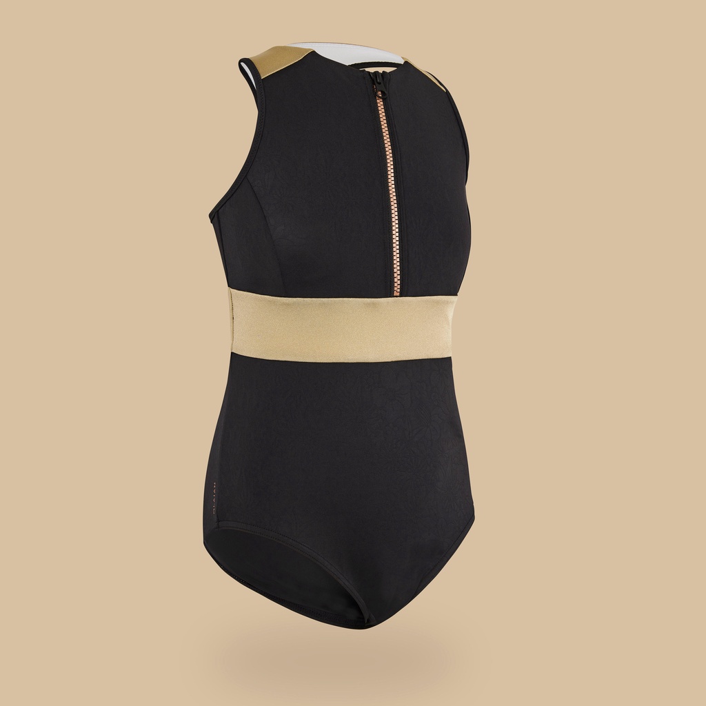DECATHLON OLAIAN BAJU RENANG ONE-PIECE ANAK PEREMPUAN CALYSTA 900 - HITAM EMAS - 8760178