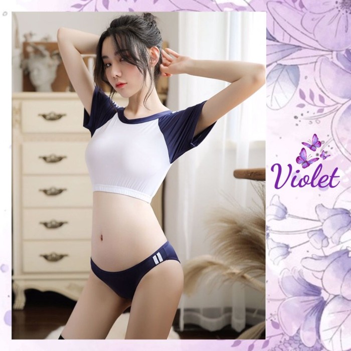 Best Seller Violet Set Lingerie Sexy Cosplay Wanita Jepang Baju Renang Split 1147