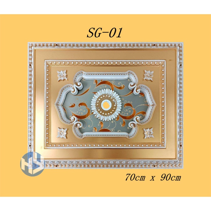 Bestseller Ornamen Lampu Plafon Pvc 70X90 Kotak Warna Silver Gold