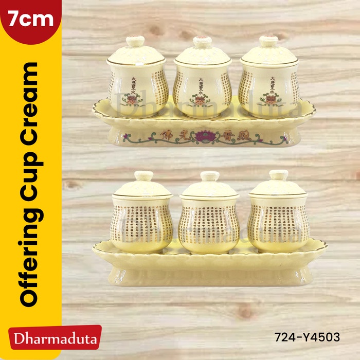 Best Seller Gelas Puja Air Persembahan Kwan Im,Motif Lotus 7Cm Cream Da Bei Zhou