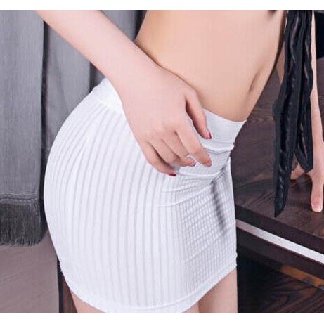 Lingerie Mini Skirt Stripes Rok Mini Ketat Seksi Putih 3077 Terbaru
