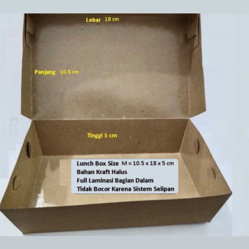 

Tidak Diragukan.. (100 Lembar) Paper Lunch Box M (18x11x5) - Dus Kraft Medium Full Laminasi Anti Air Dos Makan isi 100 Ongkir Hemat Cuma 1 Kg 95