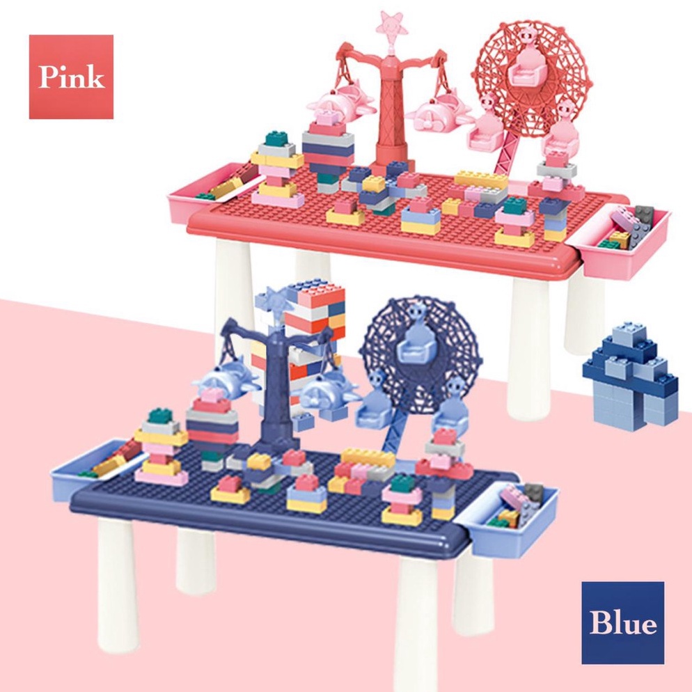 Terpercaya.. [FUNNY]69pcs Mainan Balok Susun Theme Park Mini Set Meja / Mainan Susun Balok