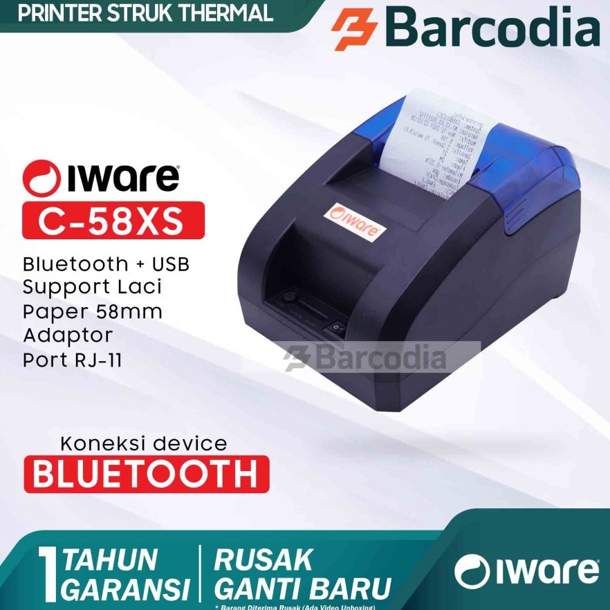 Modis Iware Printer Bluetooth Kasir C58XS - Printer Iware 58mm Printer Thermal Bluetooth Printer Str