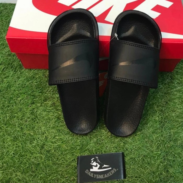 BEST SELLER SENDAL BENASI NIKE KIDS ALL BLACK BNIB FREE KAOS KAKI ORIGINAL 100%
