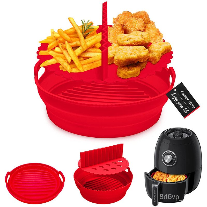 &Silicone Air Fryer Pot Basket Plate Chicken Air Fryer Accessories Round Reusable Foldable Bpa Free 