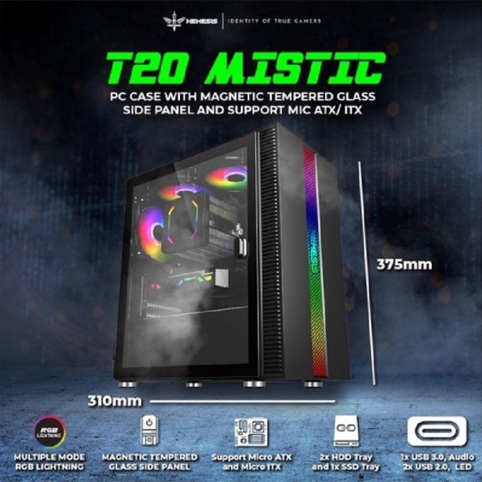 Best Seller Casing Pc Nyk Nemesis T20 Mistic Gaming Case Rgb Led Free 1 Fan