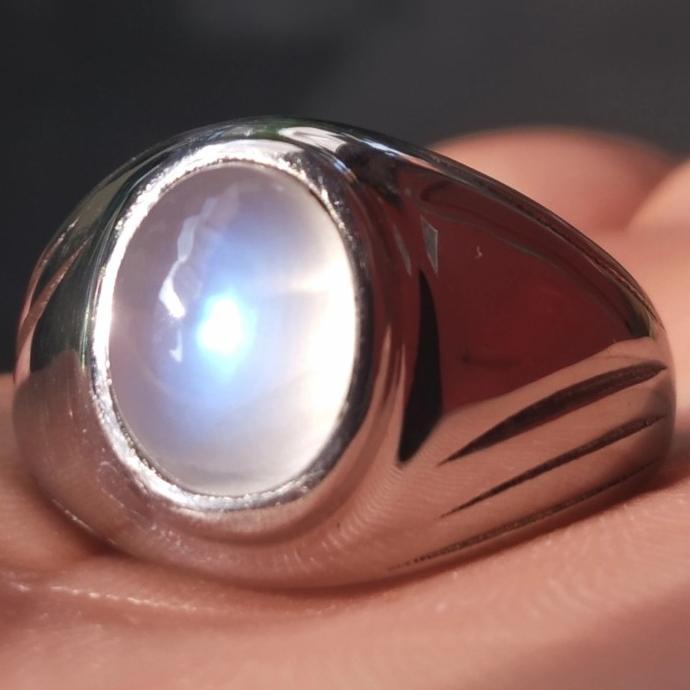 ((((()paling dicari] Cincin Titanium Batu Akik Biduri Bulan Ceylon Natural Klep Biru Mewah