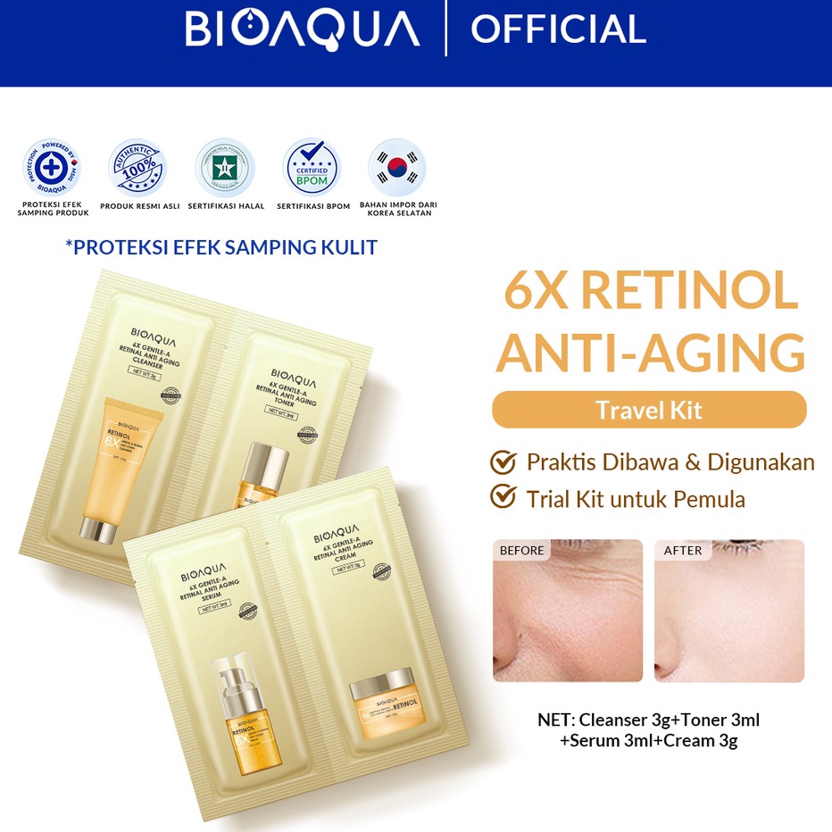 ➘Model Terkini✱ VDBI8 BIOAQUA 6X Gentle-A Retinal Anti Aging Kit Travel Set Skincare Paket With Clea