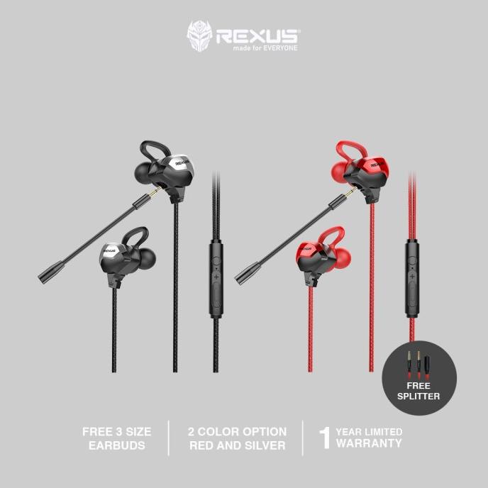 Rexus Gaming Earphone ME-6 / ME6 with Dual Microphone Free Splitter