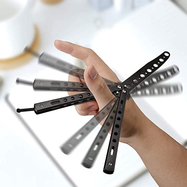 ✶#Sale❆➞ RKNAT Balisong Benchmade Training Trainer Knife Bentuk Sisir Rambut butterfly dan Tumpul Co